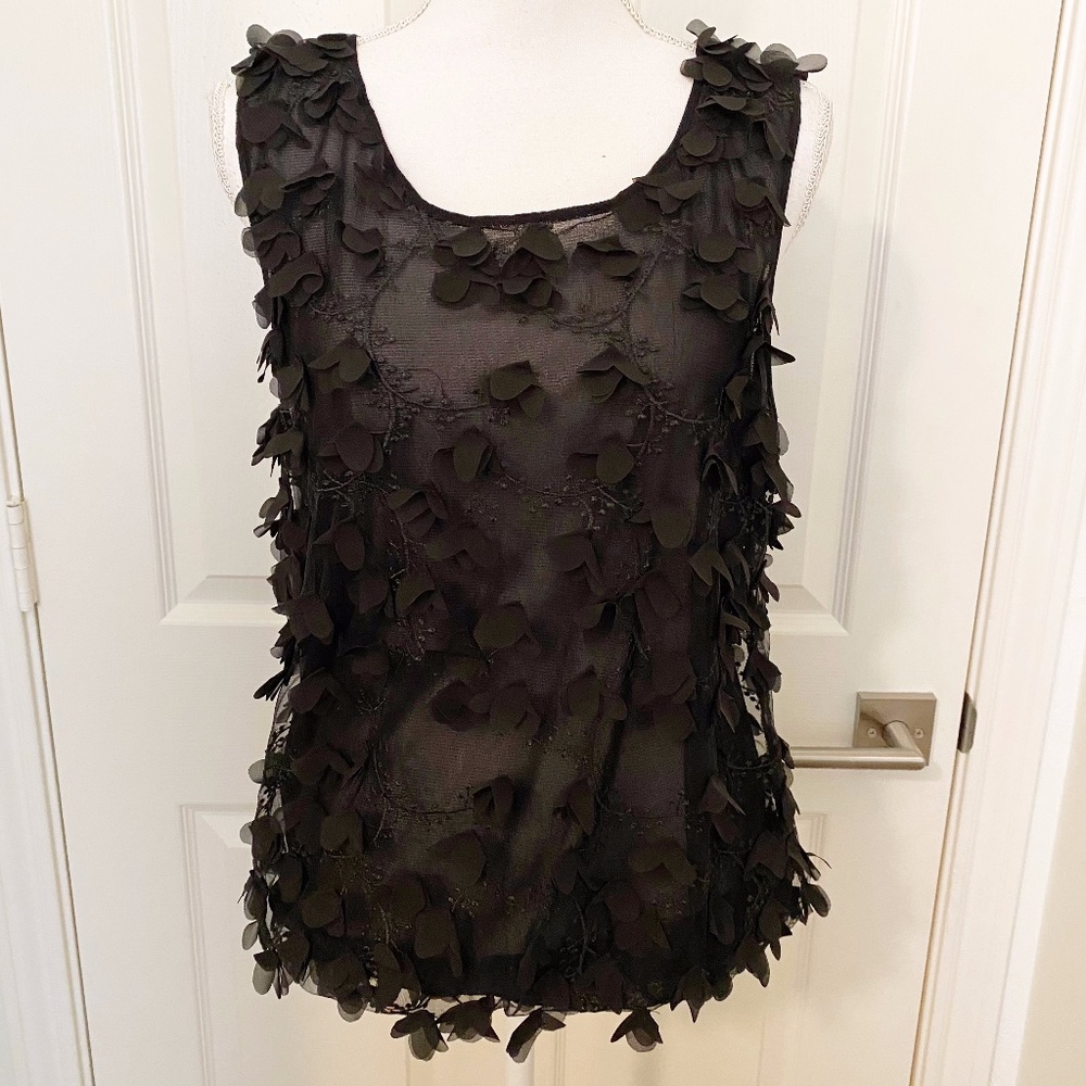 MAX STUDIO Petals Tank Top Embroidered Sheer